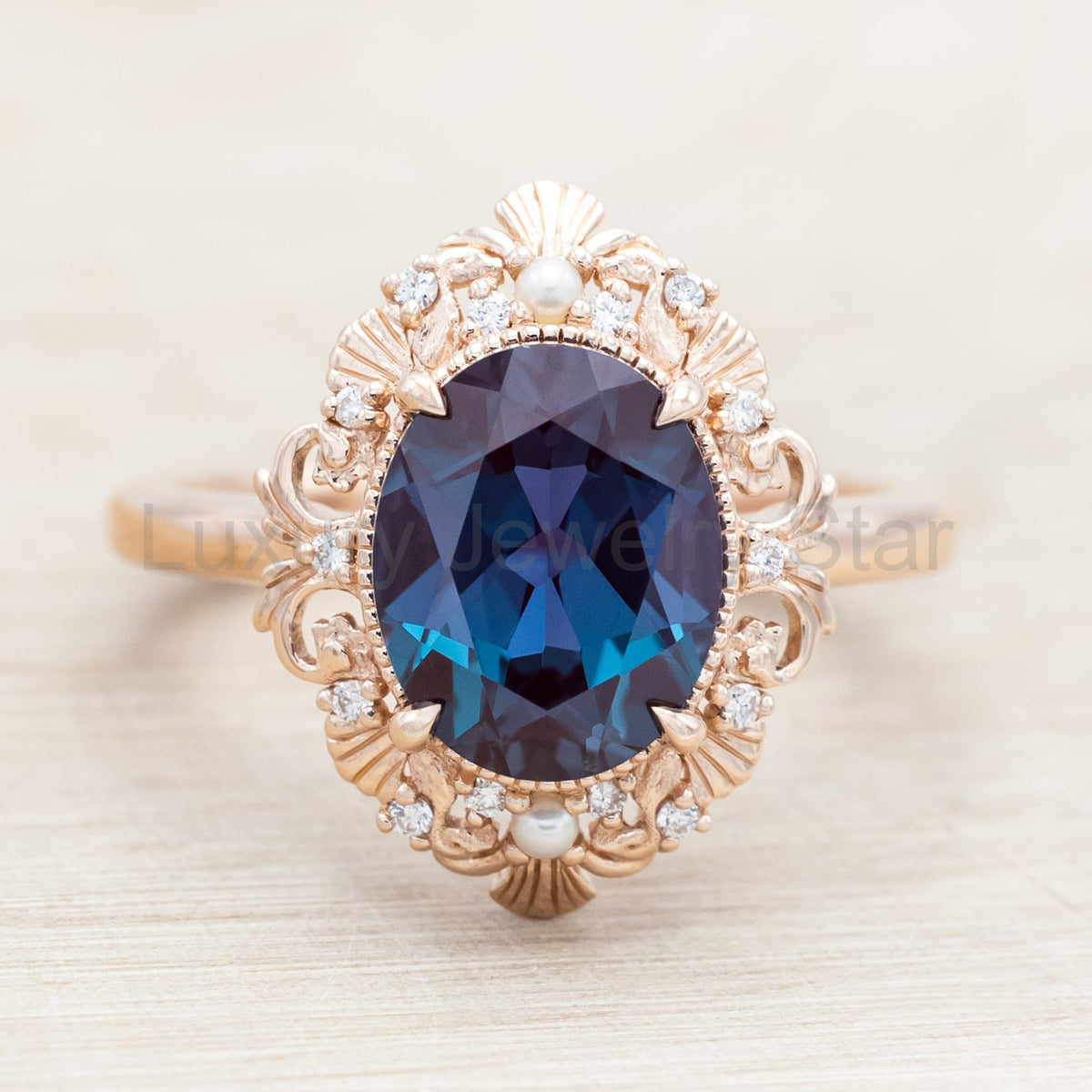 "Merrow" - Lab-Grown Alexandrite Engagement Ring With Pearl Accents And Diamond Tracer - image 6