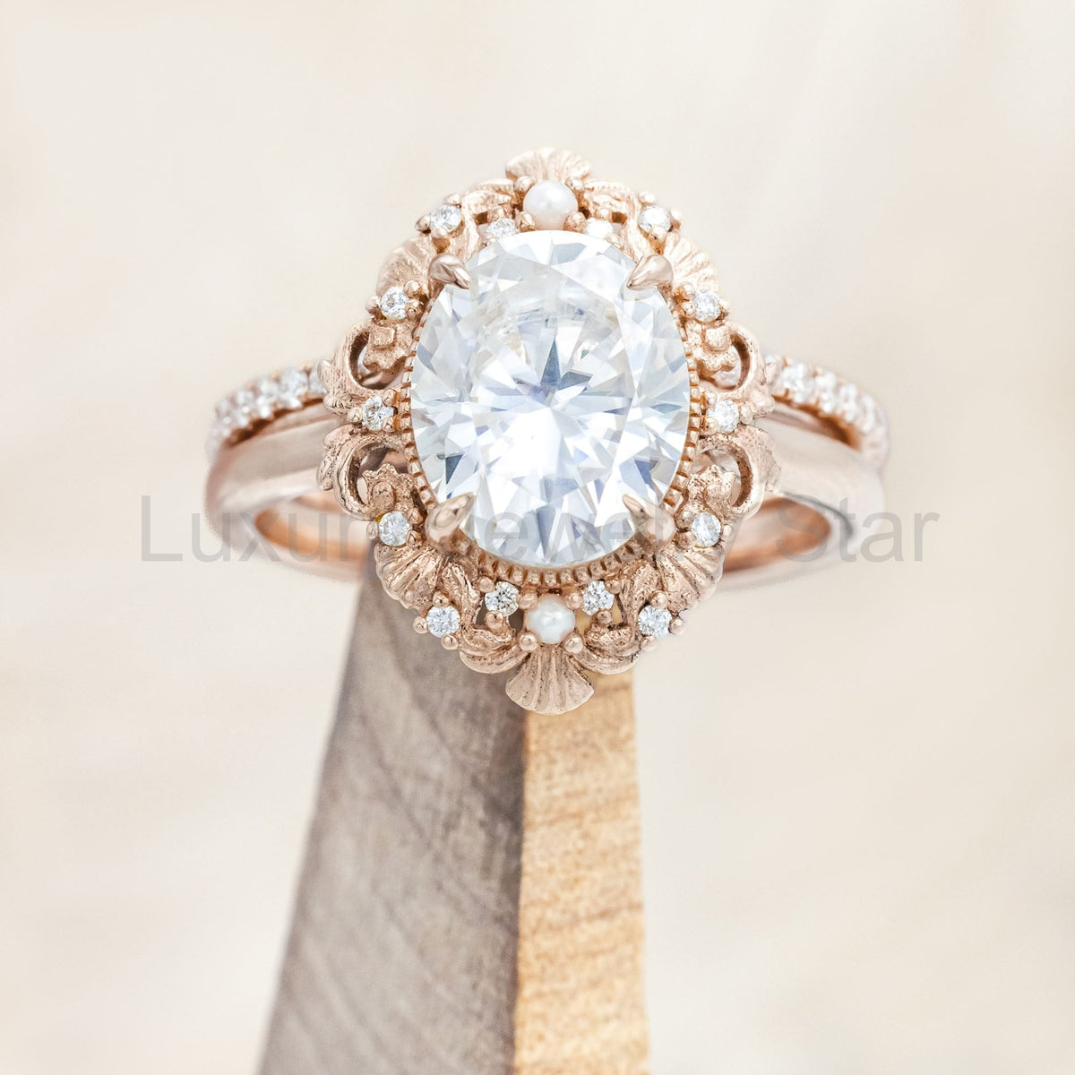 "Merrow" - Moissanite Engagement Ring With Pearl Accents And Diamond Tracer - image 10