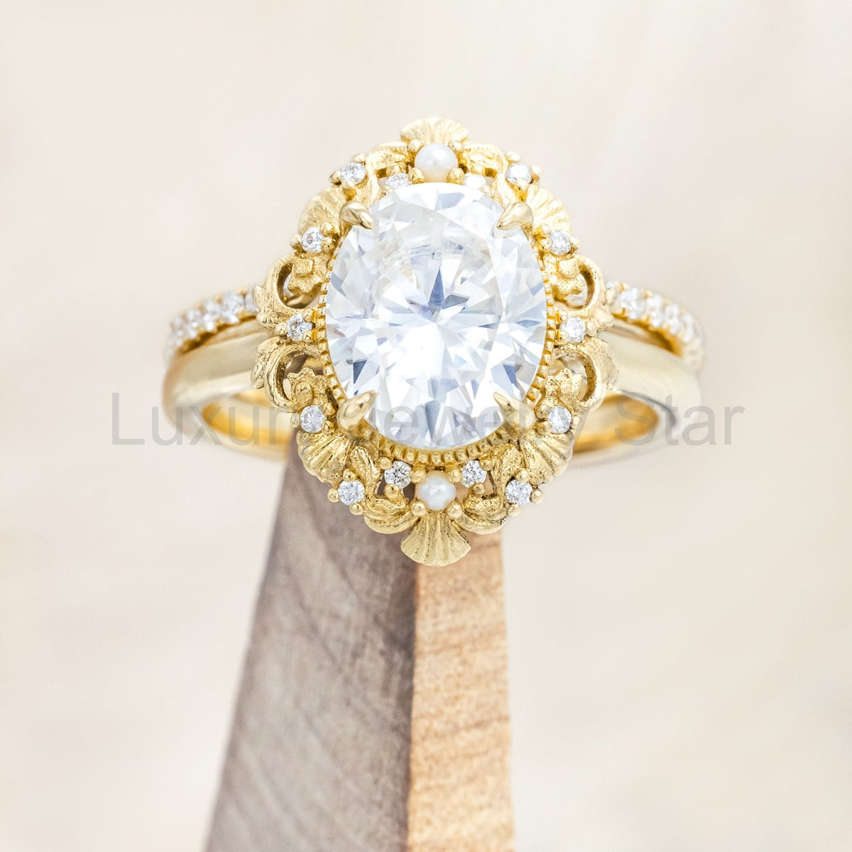 "Merrow" - Moissanite Engagement Ring With Pearl Accents And Diamond Tracer - image 15