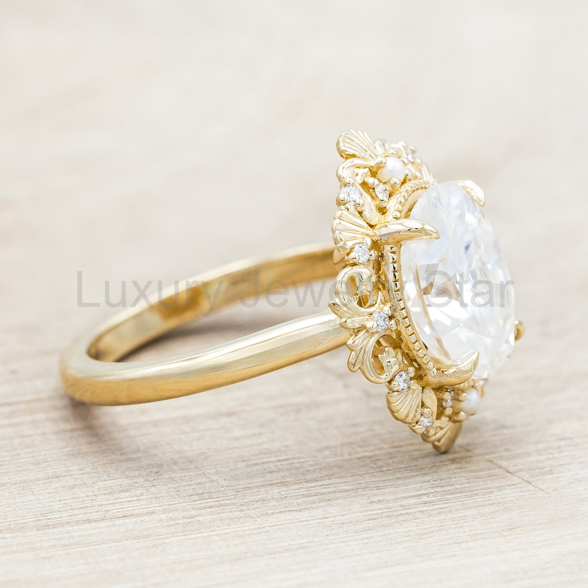 "Merrow" - Moissanite Engagement Ring With Pearl Accents And Diamond Tracer - image 17