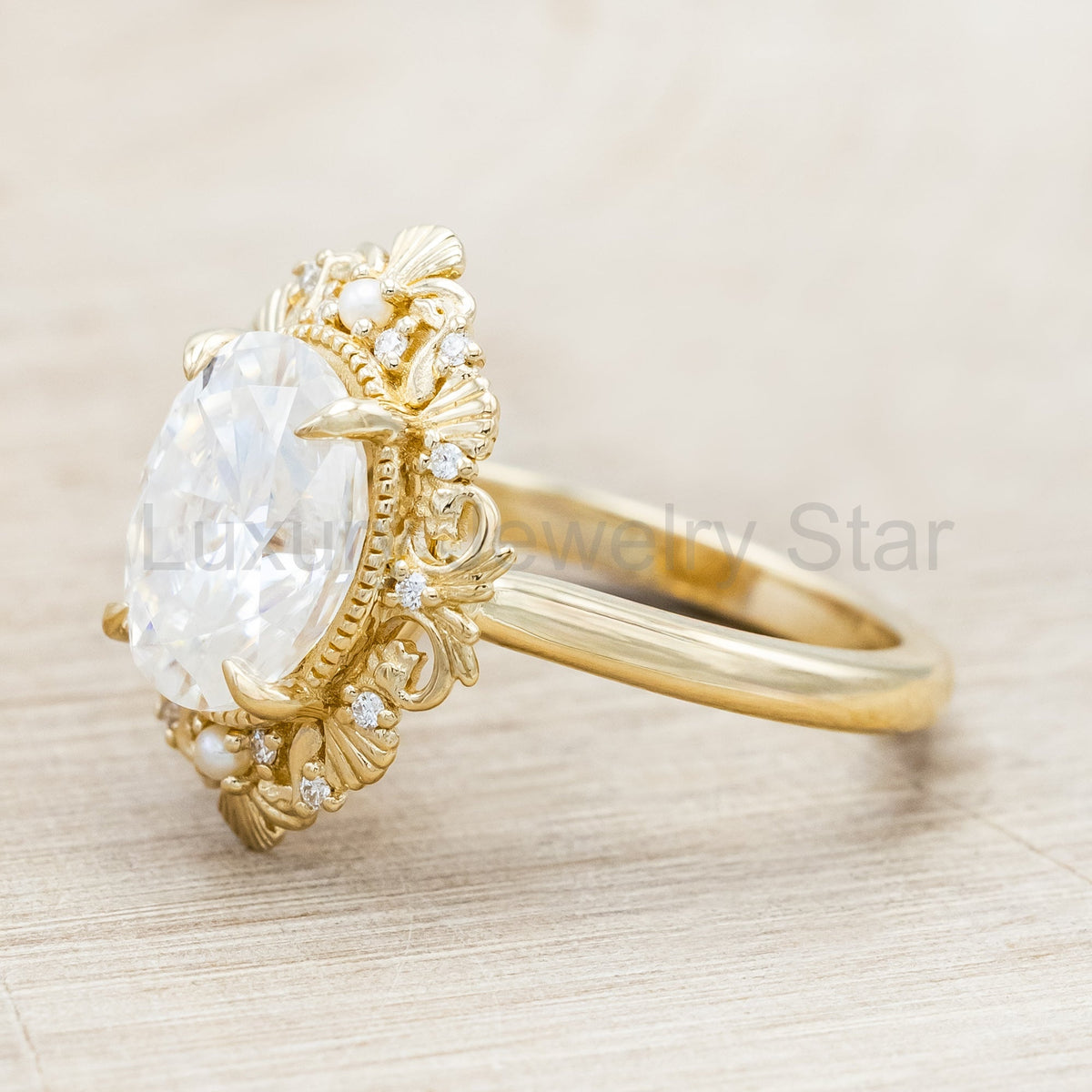 "Merrow" - Moissanite Engagement Ring With Pearl Accents And Diamond Tracer - image 18