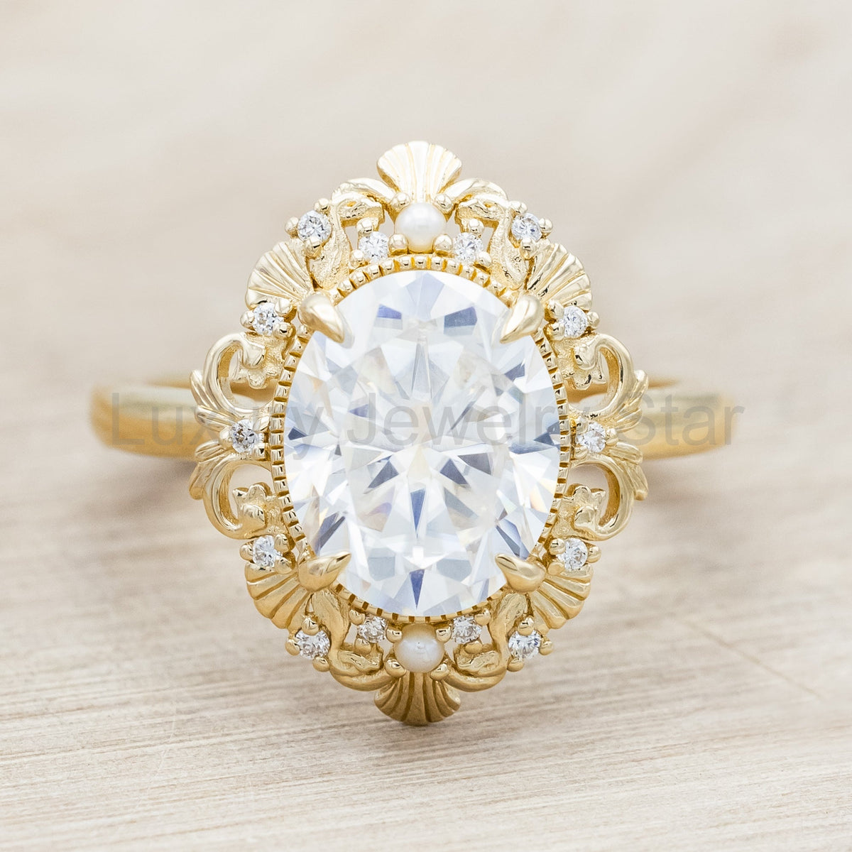 "Merrow" - Moissanite Engagement Ring With Pearl Accents And Diamond Tracer - image 19