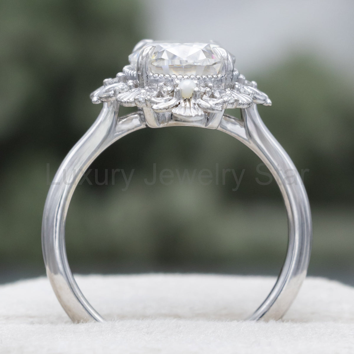 "Merrow" - Moissanite Engagement Ring With Pearl Accents And Diamond Tracer - image 8