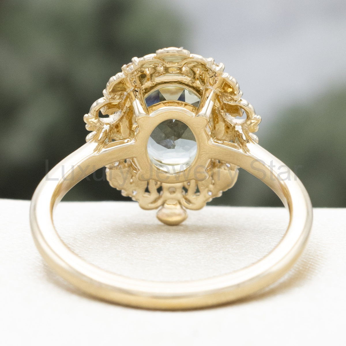 "Merrow" - Oval Cut Prasiolite Engagement Ring With Pearl Accents And Diamond Tracer - image 12