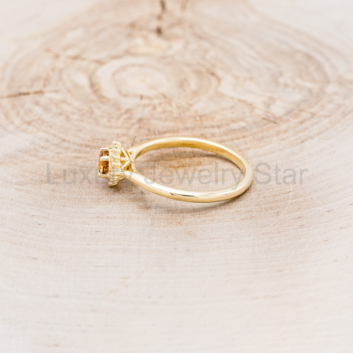 "Myall" - Round Cut Citrine Dainty Engagement Ring With Diamond Halos - 14K Yellow Gold - image 3