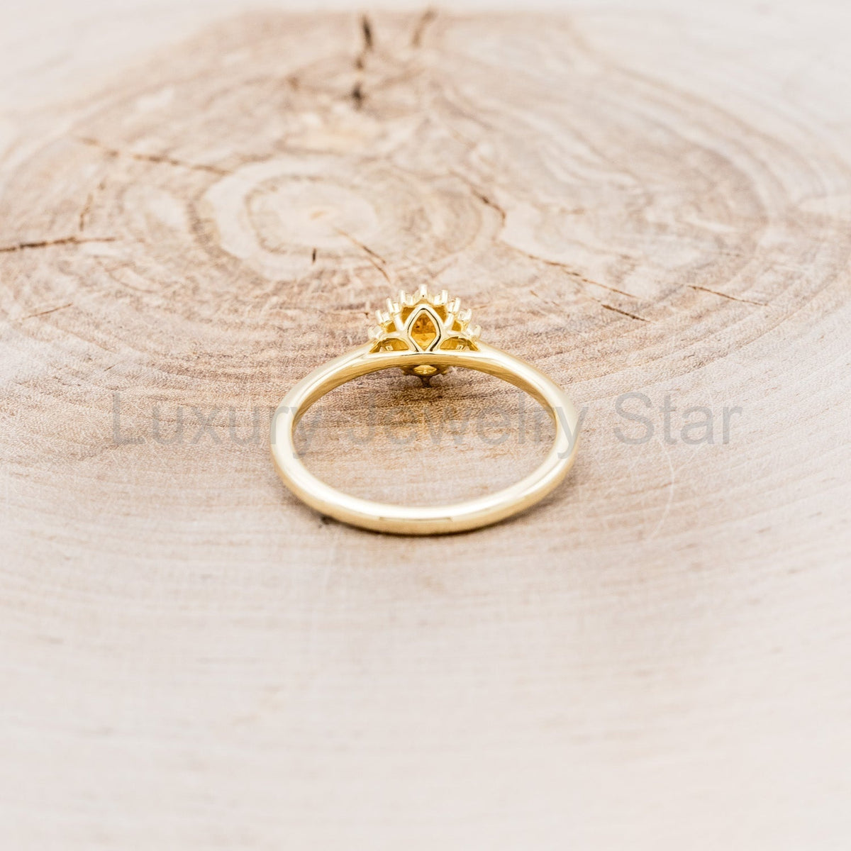 "Myall" - Round Cut Citrine Dainty Engagement Ring With Diamond Halos - 14K Yellow Gold - image 5
