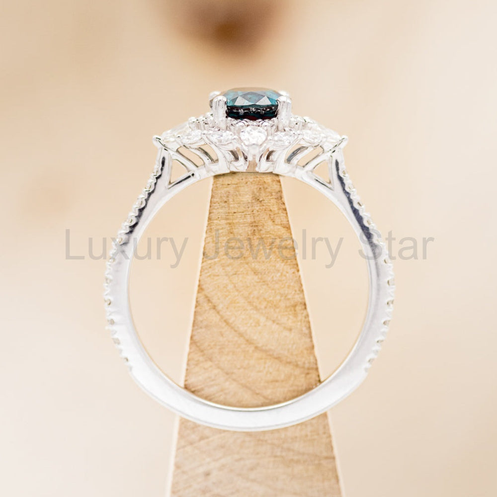 "North Star" - Lab-Grown Alexandrite Engagement Ring With Diamond Halo & Tracer - image 14
