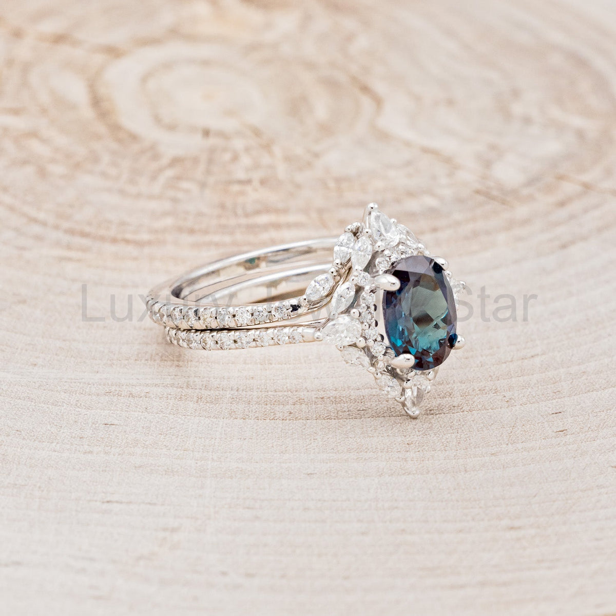 "North Star" - Lab-Grown Alexandrite Engagement Ring With Diamond Halo & Tracer - image 15