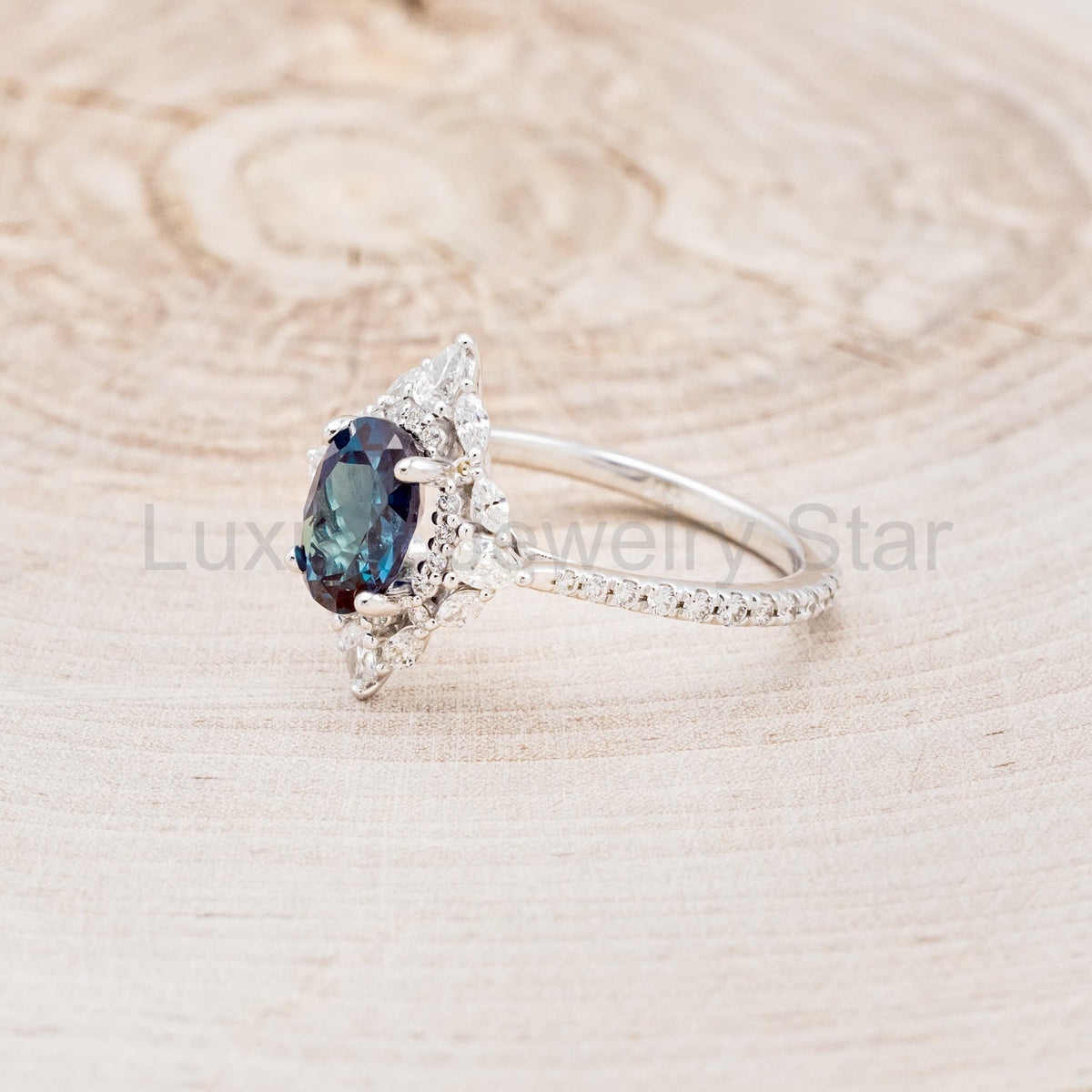 "North Star" - Lab-Grown Alexandrite Engagement Ring With Diamond Halo & Tracer - image 16
