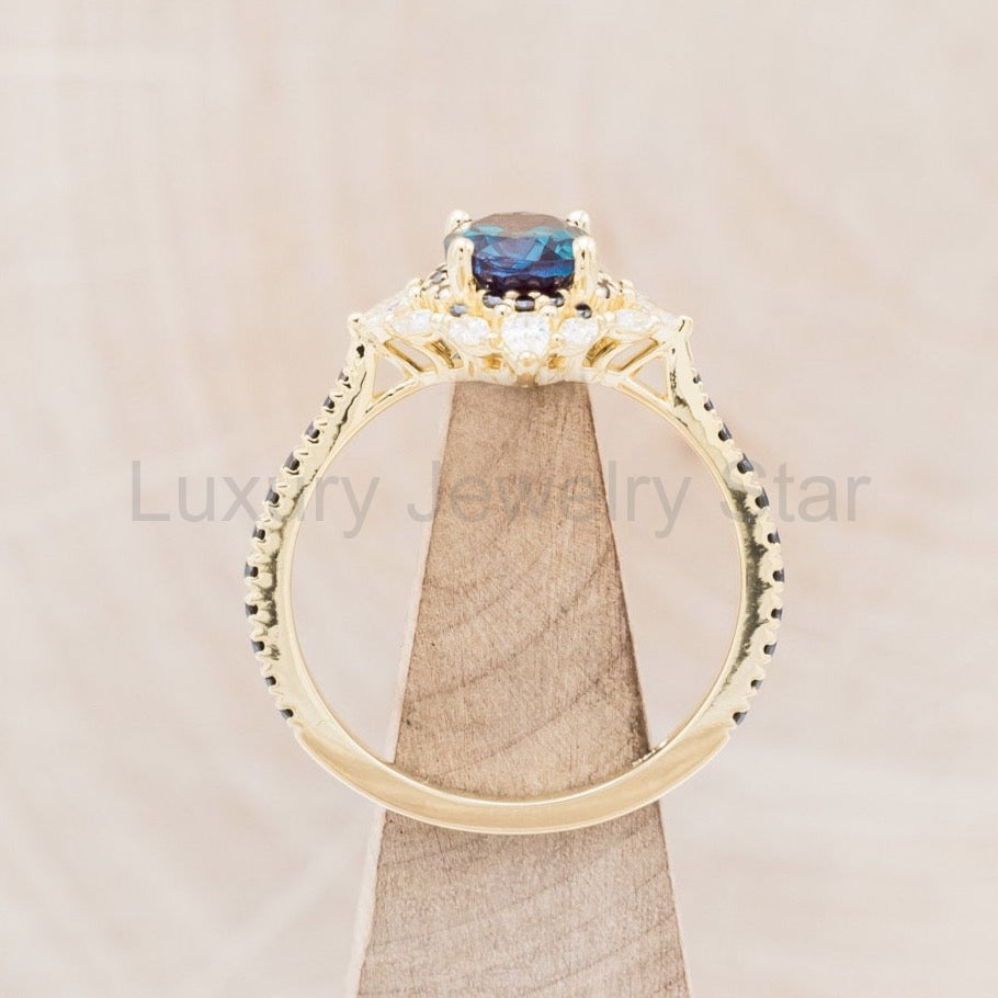 "North Star" - Lab-Grown Alexandrite Engagement Ring With Diamond Halo & Tracer - image 30