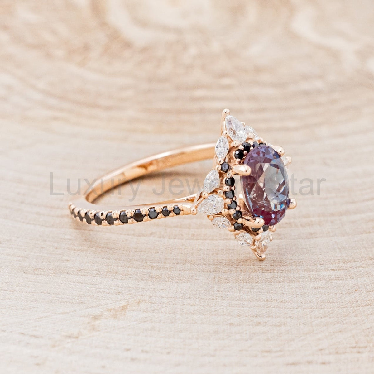 "North Star" - Lab-Grown Alexandrite Engagement Ring With Diamond Halo & Tracer - image 35