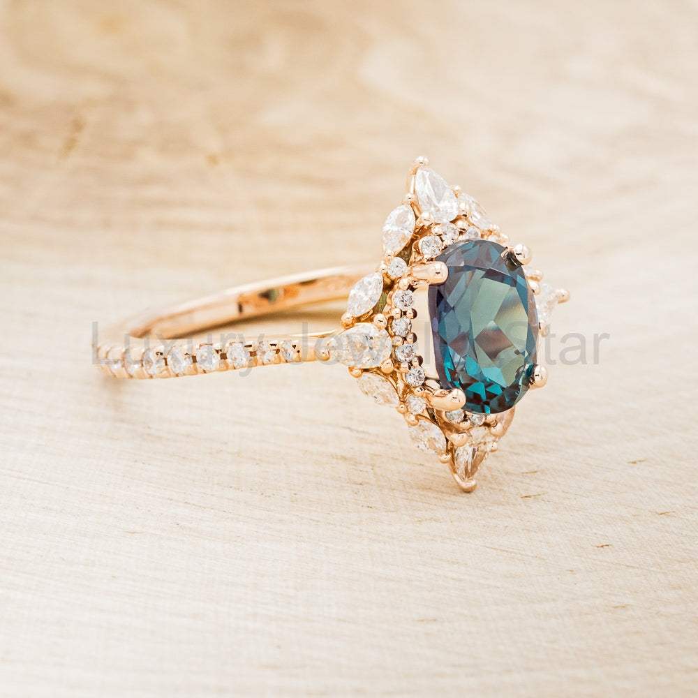 "North Star" - Lab-Grown Alexandrite Engagement Ring With Diamond Halo & Tracer - image 36