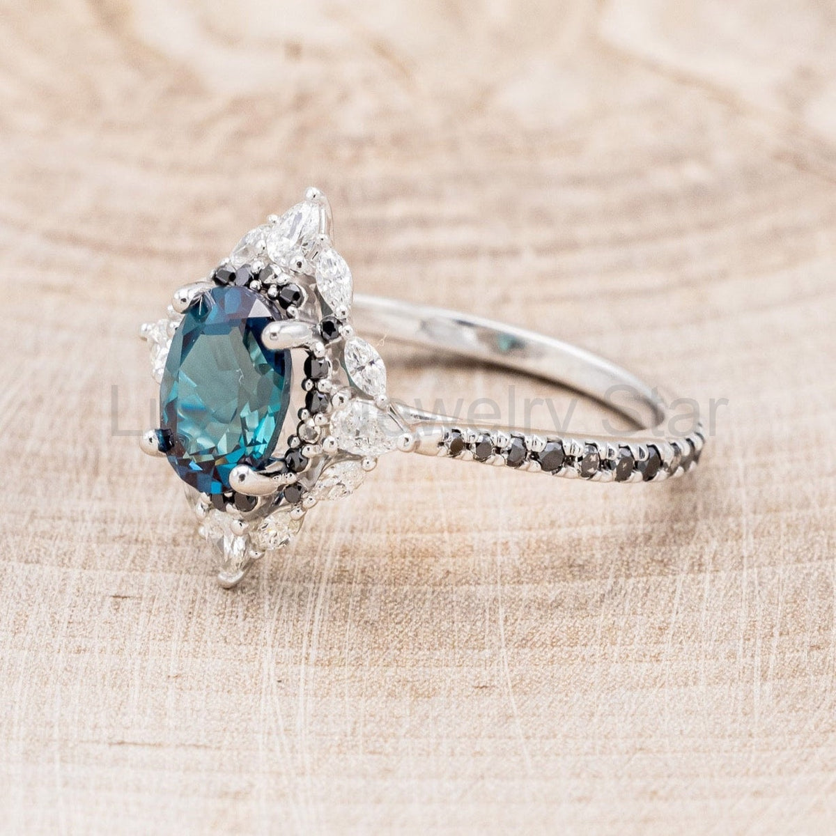 "North Star" - Lab-Grown Alexandrite Engagement Ring With Diamond Halo & Tracer - image 7
