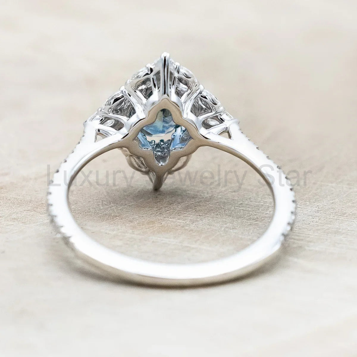 "North Star" - Oval Cut Montana Sapphire Engagement Ring With Diamond Halo & Accents - 14K - image 5