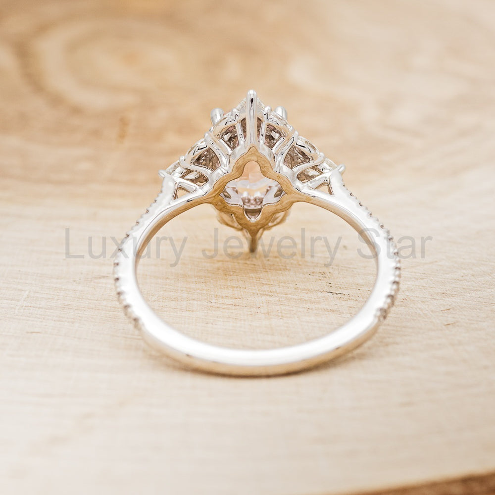 "North Star" - Oval Cut Morganite Engagement Ring With Diamond Halo & Accents - image 13