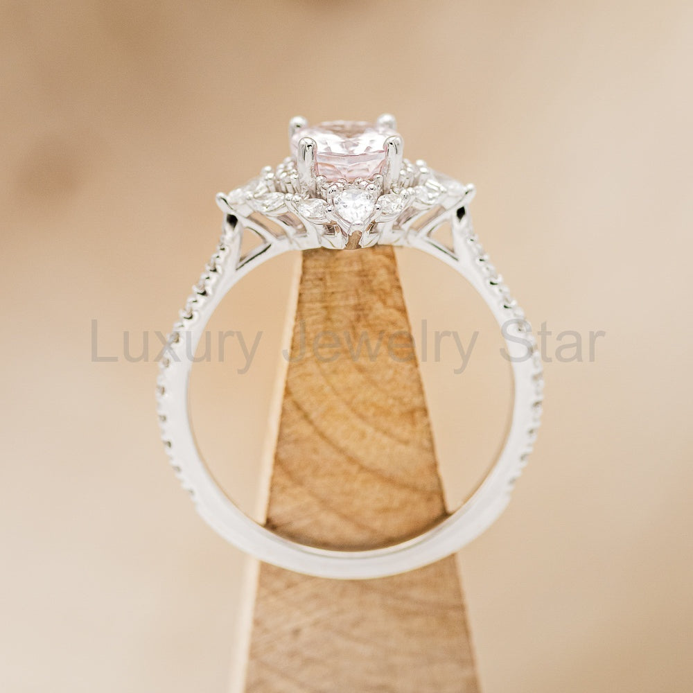 "North Star" - Oval Cut Morganite Engagement Ring With Diamond Halo & Accents - image 14