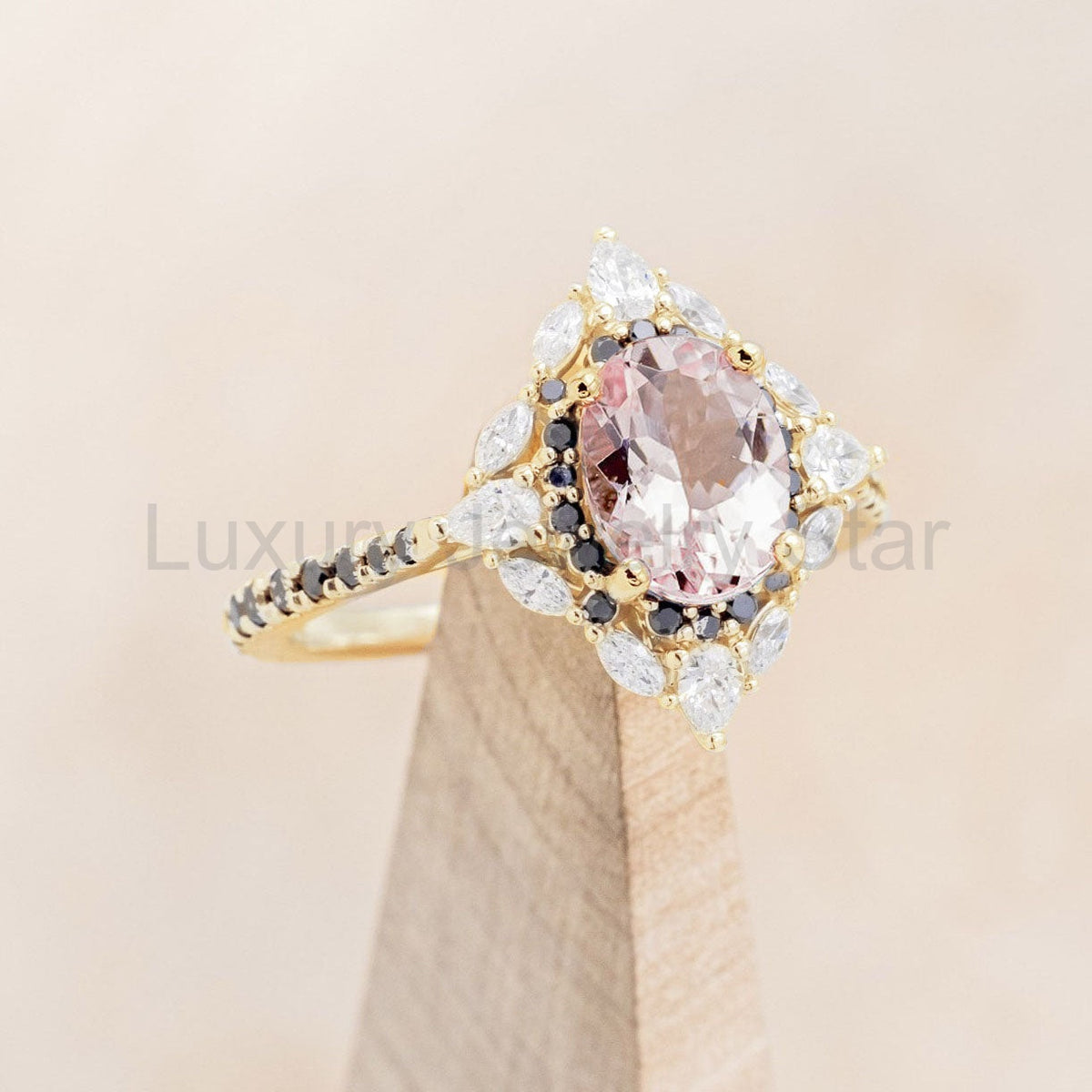 "North Star" - Oval Cut Morganite Engagement Ring With Diamond Halo & Accents - image 16