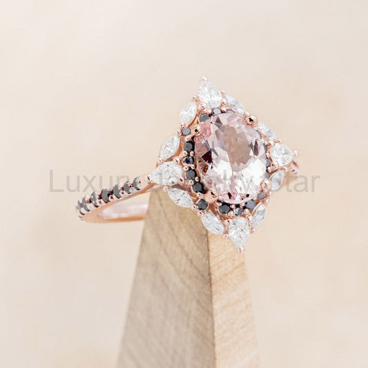 "North Star" - Oval Cut Morganite Engagement Ring With Diamond Halo & Accents - image 2