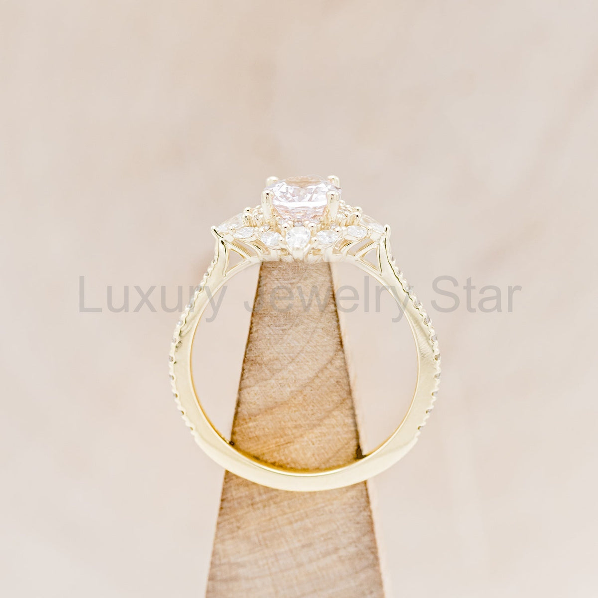"North Star" - Oval Cut Morganite Engagement Ring With Diamond Halo & Accents - image 21