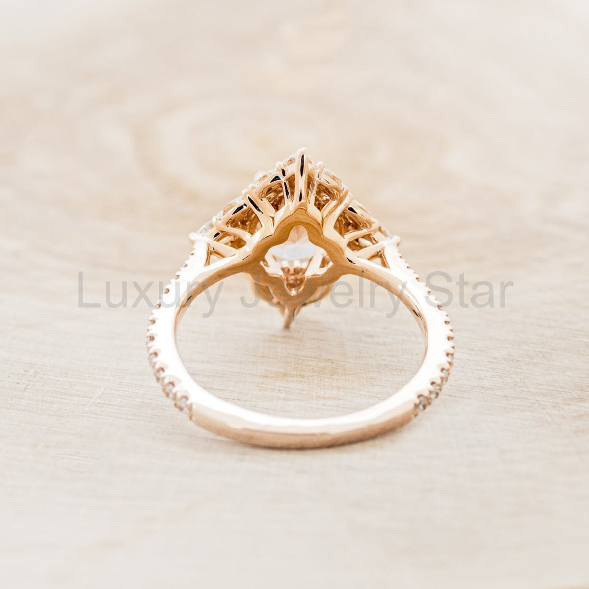 "North Star" - Oval Cut Morganite Engagement Ring With Diamond Halo & Accents - image 6