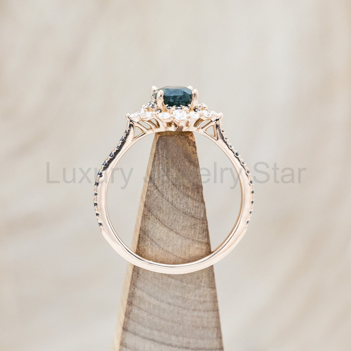 "North Star" - Oval Cut Moss Agate Engagement Ring With A Diamond Tracer - image 16