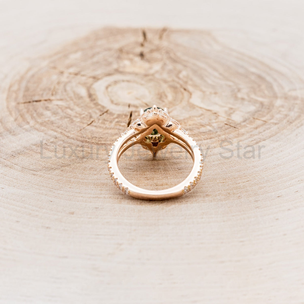 "North Star" - Oval Cut Moss Agate Engagement Ring With A Diamond Tracer - image 20
