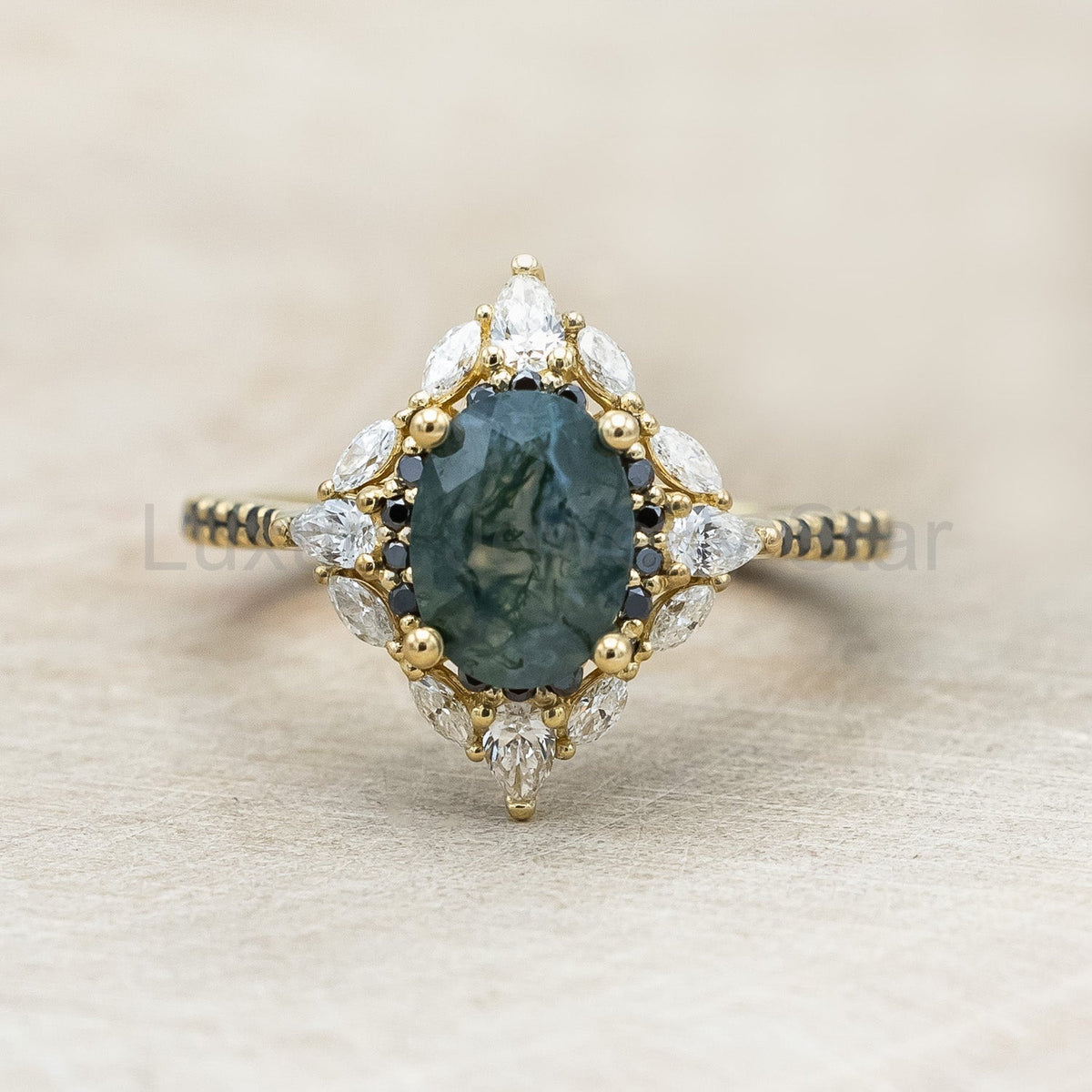 "North Star" - Oval Cut Moss Agate Engagement Ring With A Diamond Tracer - image 26