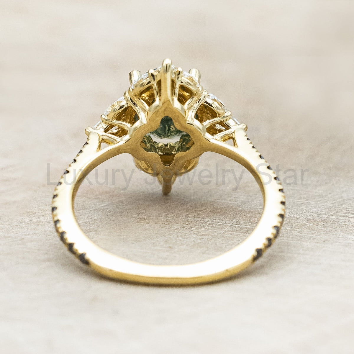 "North Star" - Oval Cut Moss Agate Engagement Ring With A Diamond Tracer - image 27