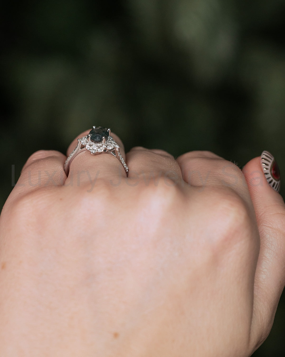 "North Star" - Oval Cut Moss Agate Engagement Ring With A Diamond Tracer - image 30