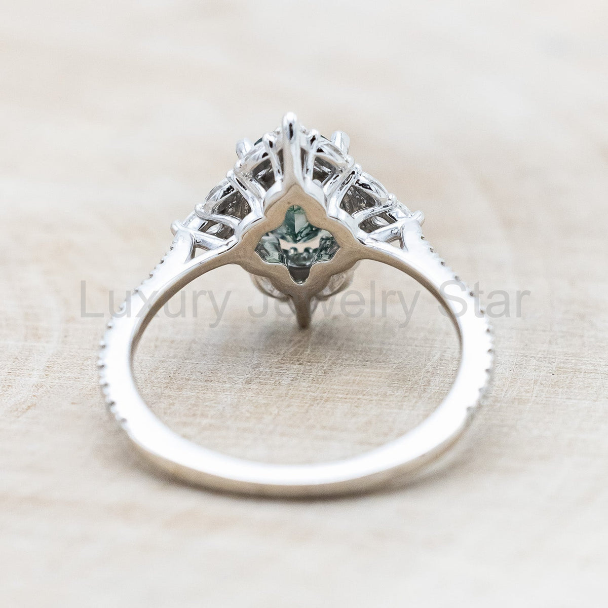 "North Star" - Oval Cut Moss Agate Engagement Ring With A Diamond Tracer - image 8