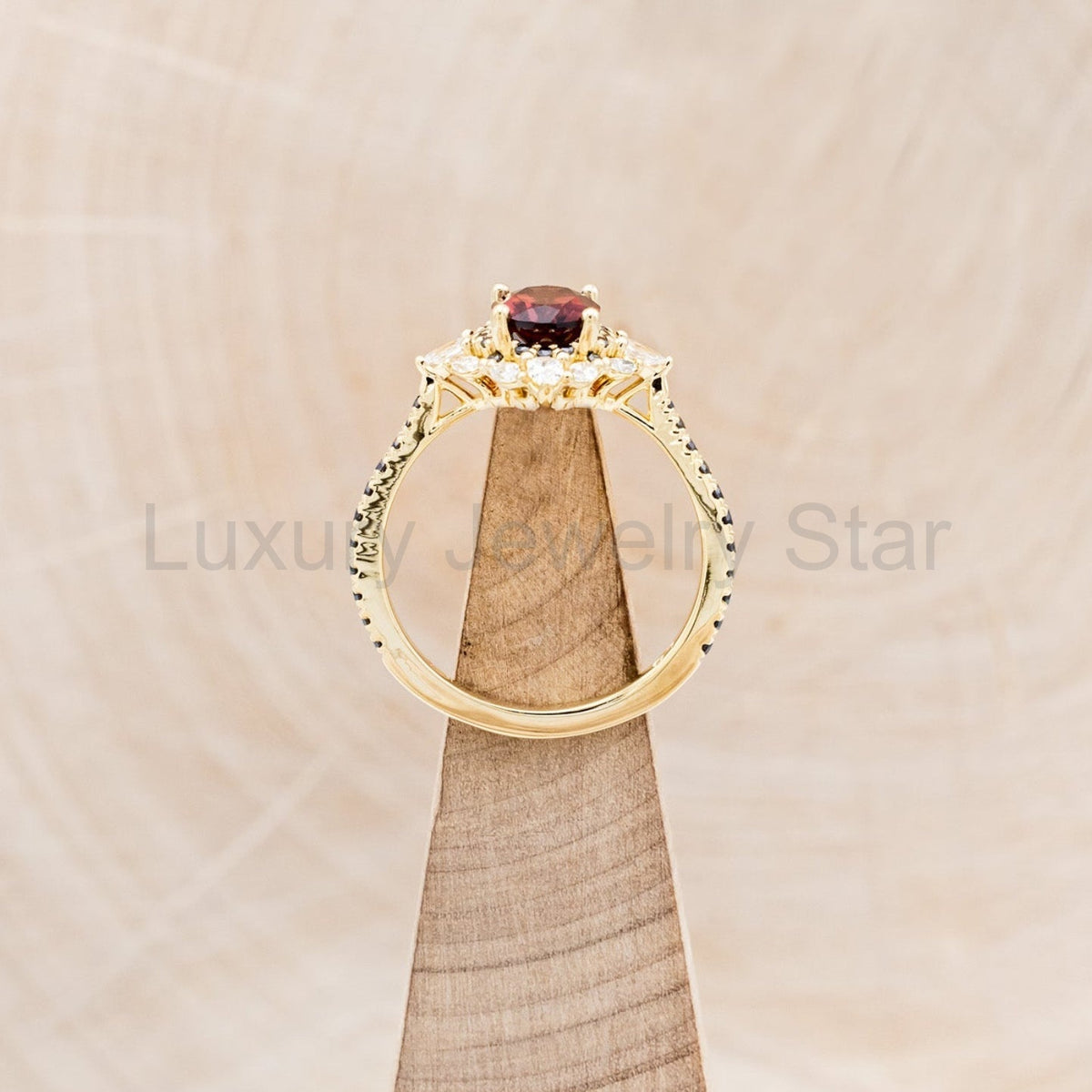 "North Star" - Oval Garnet Engagement Ring With Diamond Halo & Accents - image 13