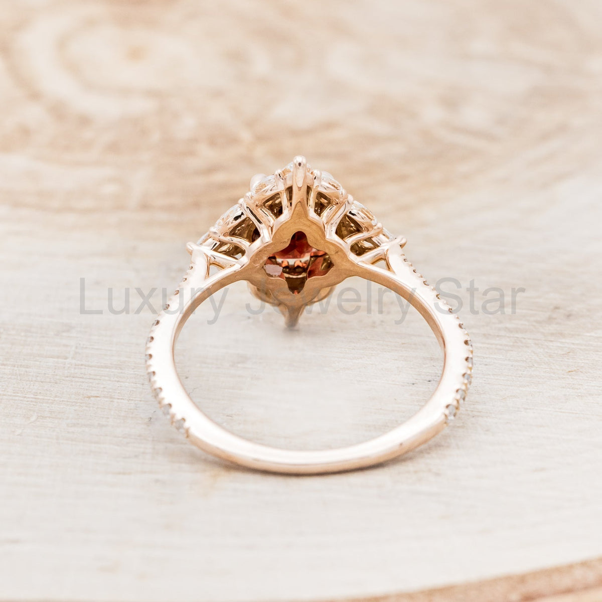 "North Star" - Oval Garnet Engagement Ring With Diamond Halo & Accents - image 20