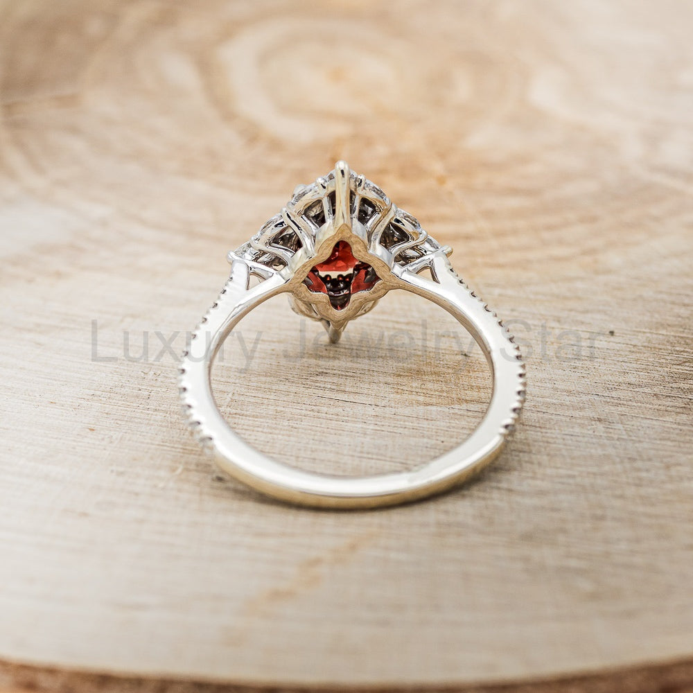 "North Star" - Oval Garnet Engagement Ring With Diamond Halo & Accents - image 27
