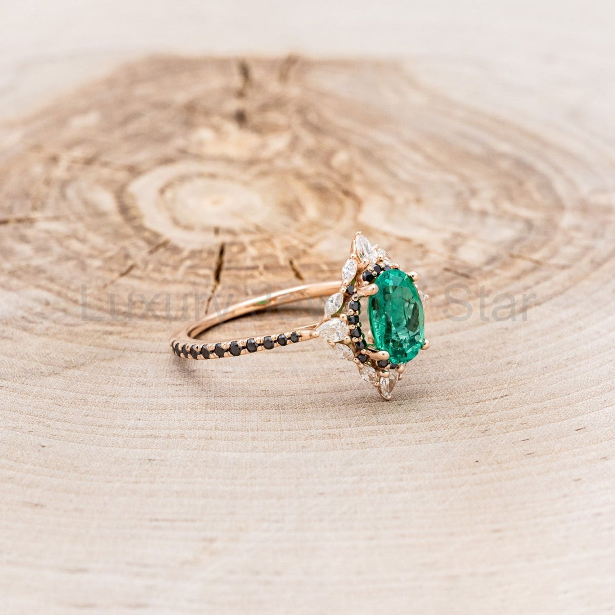 "North Star" - Oval Lab-Grown Emerald Engagement Ring With Diamond Halo & Diamond Accents - image 10