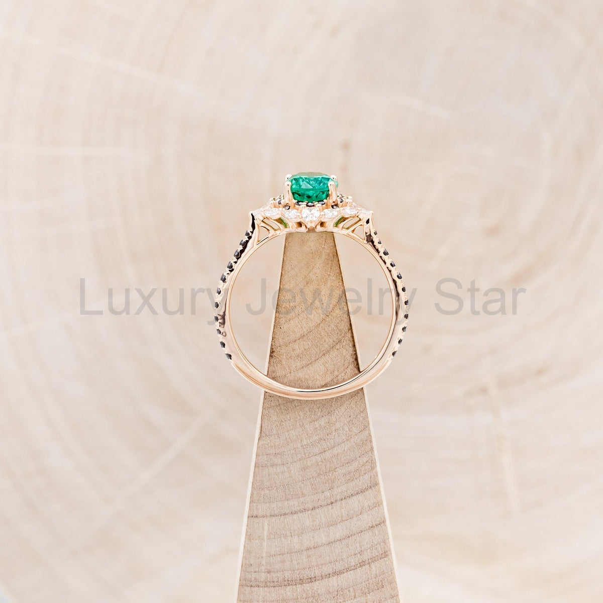 "North Star" - Oval Lab-Grown Emerald Engagement Ring With Diamond Halo & Diamond Accents - image 14