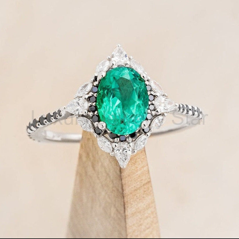 "North Star" - Oval Lab-Grown Emerald Engagement Ring With Diamond Halo & Diamond Accents - image 16