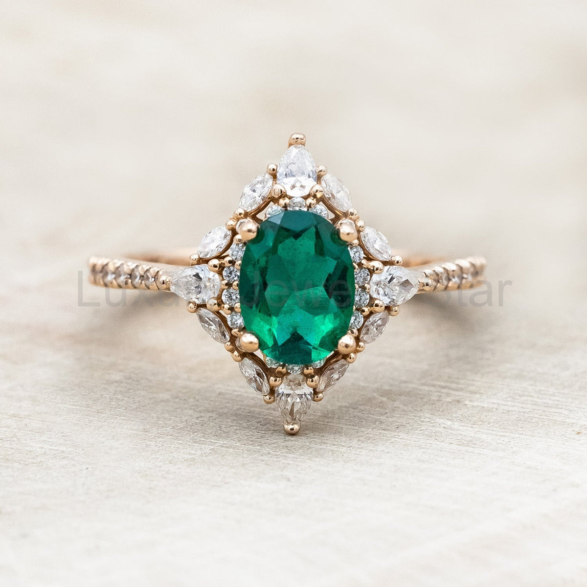 "North Star" - Oval Lab-Grown Emerald Engagement Ring With Diamond Halo & Diamond Accents - image 7