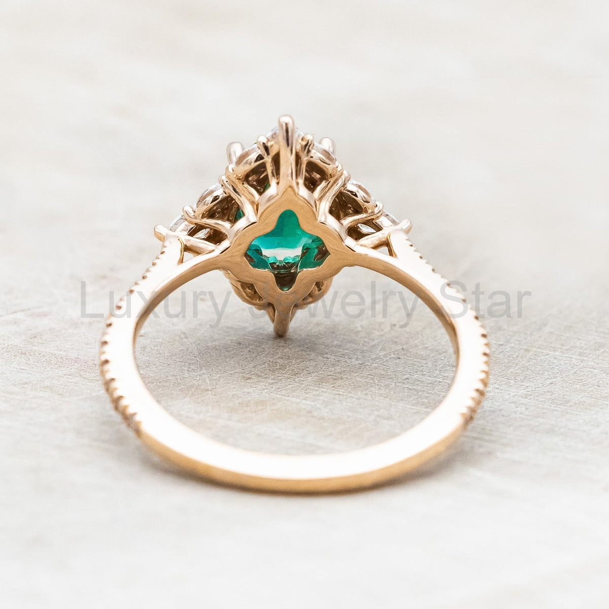 "North Star" - Oval Lab-Grown Emerald Engagement Ring With Diamond Halo & Diamond Accents - image 8