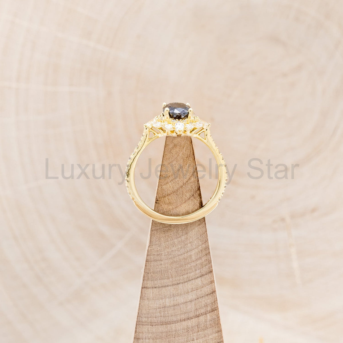 "North Star" - Oval Salt & Pepper Diamond Engagement Ring With Diamond Halo & Accents - image 15