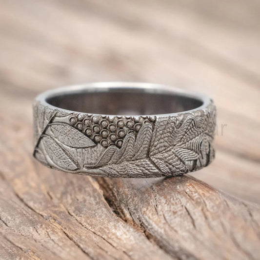 "Oak" - 3D Engraved Forest-Inspired Wedding Band - Titanium (8mm) - Size 10 - image 2
