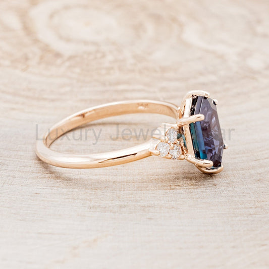 "Octavia" - Elongated Hexagon Cut Lab-Grown Alexandrite Engagement Ring With Diamond - image 2