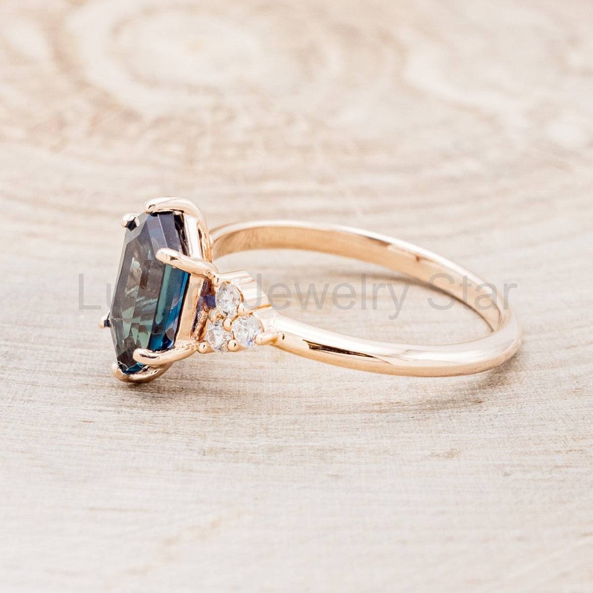 "Octavia" - Elongated Hexagon Cut Lab-Grown Alexandrite Engagement Ring With Diamond - image 3