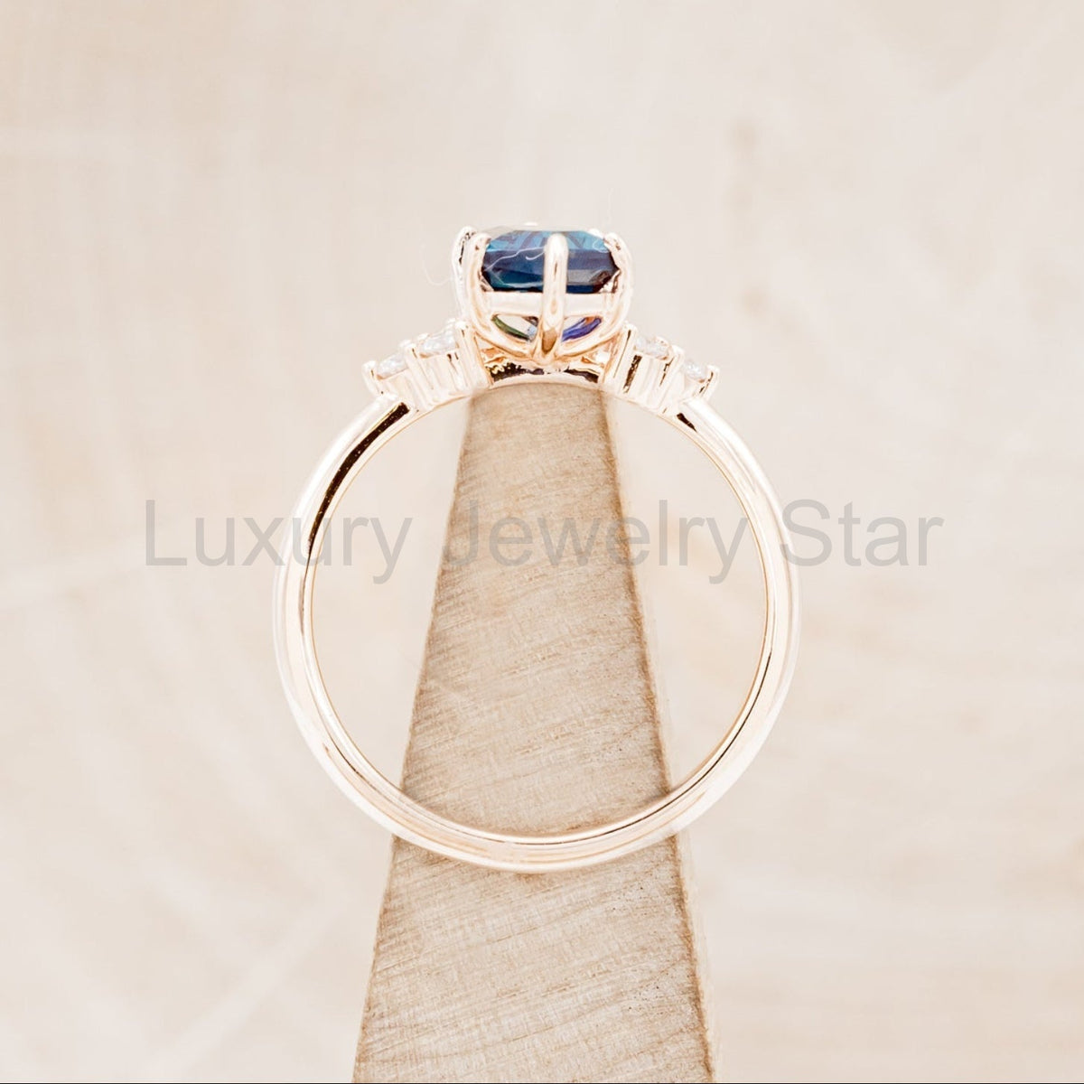 "Octavia" - Elongated Hexagon Cut Lab-Grown Alexandrite Engagement Ring With Diamond - image 6