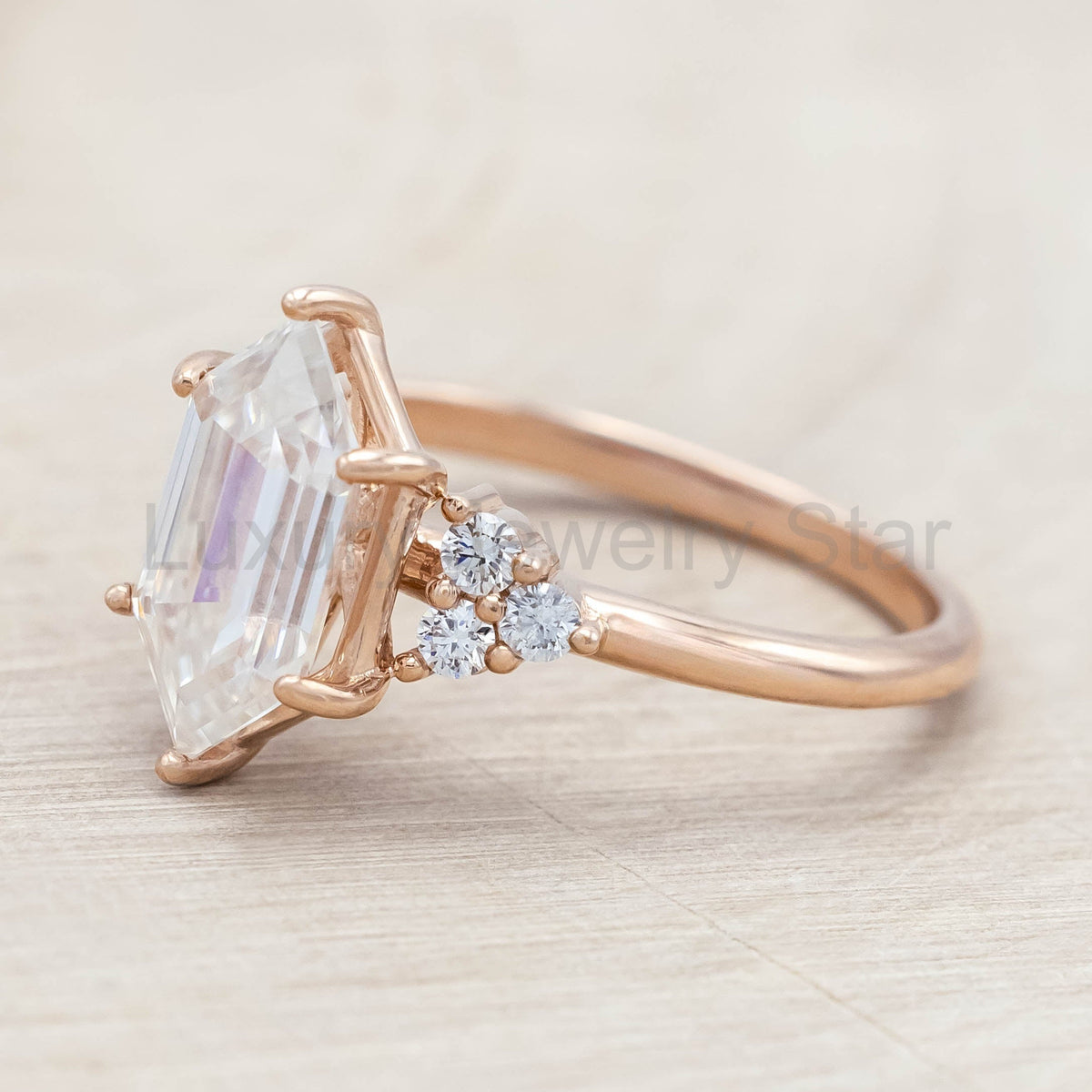 "Octavia" - Elongated Hexagon Cut Moissanite Engagement Ring With Diamond Accents - image 10
