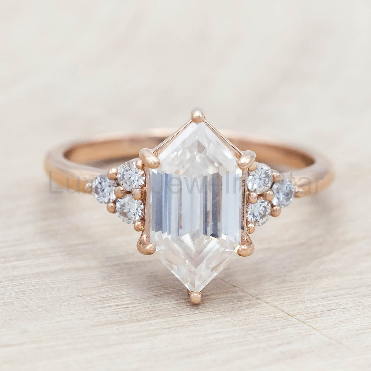 "Octavia" - Elongated Hexagon Cut Moissanite Engagement Ring With Diamond Accents - image 11