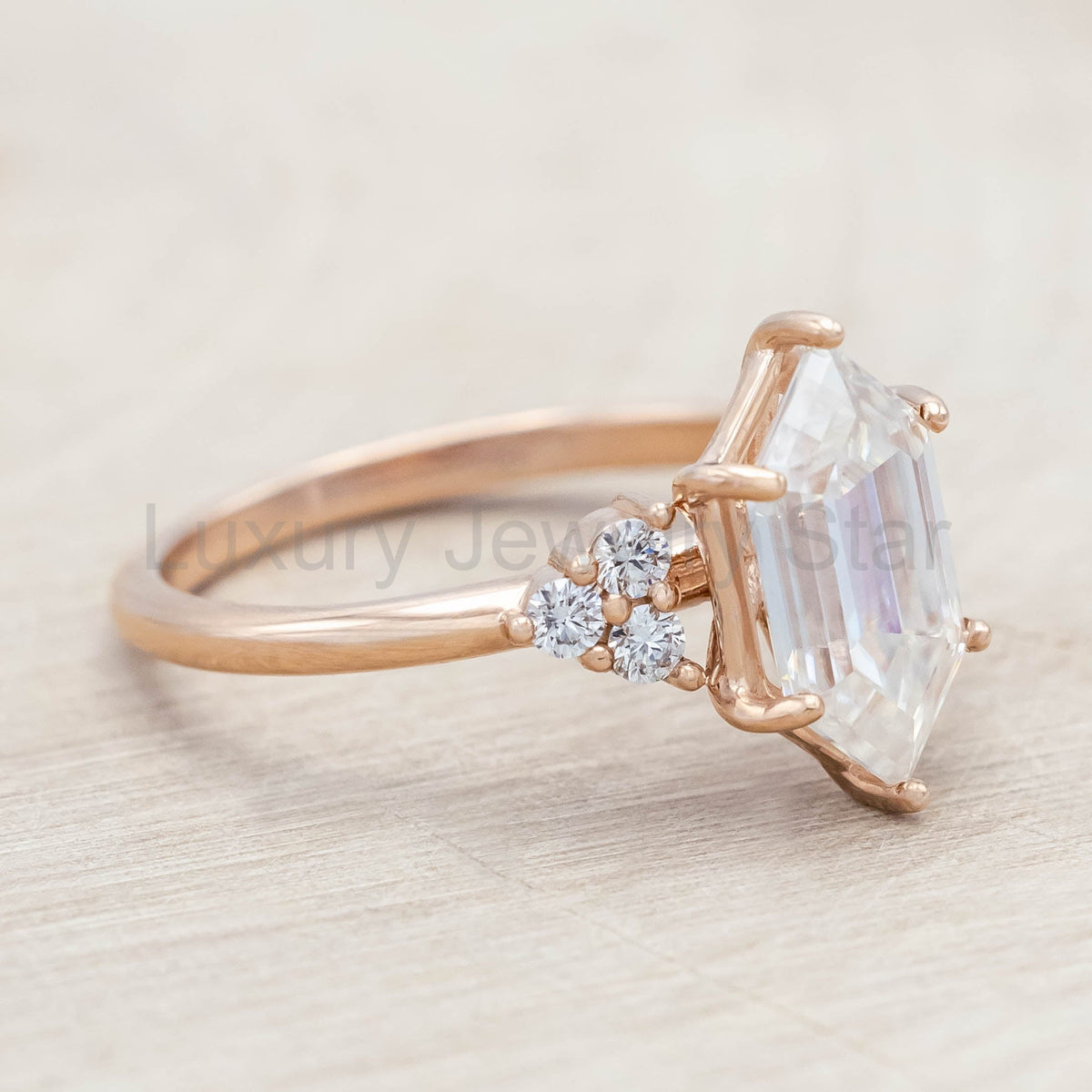 "Octavia" - Elongated Hexagon Cut Moissanite Engagement Ring With Diamond Accents - image 9