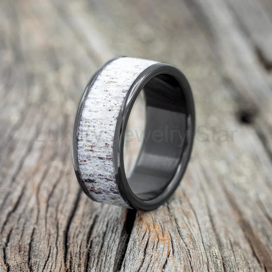 "Rainier" - Antler Wedding Band - Black Zirconium (8mm) - Size 12