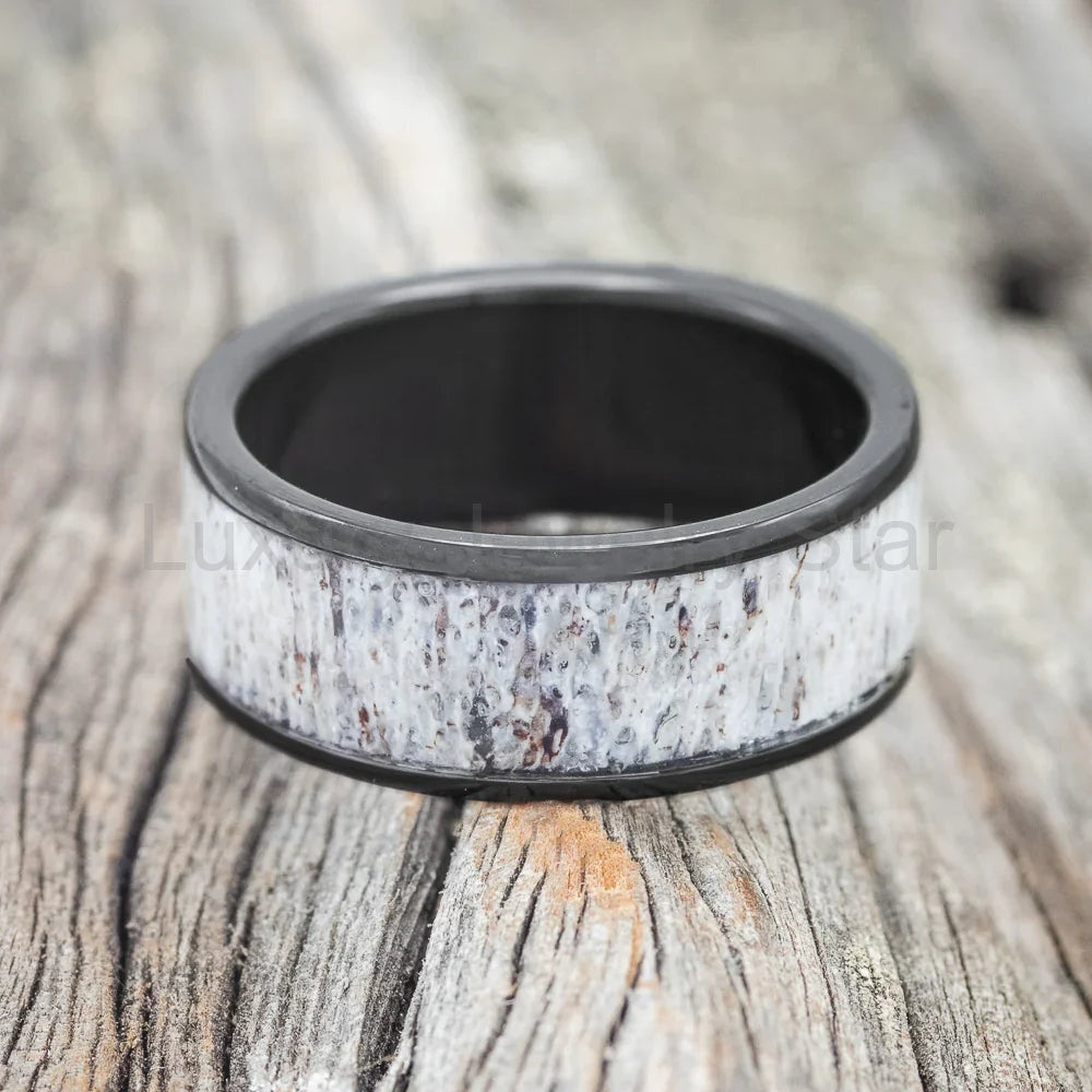 "Rainier" - Antler Wedding Band - Black Zirconium (8mm) - Size 12 - image 2