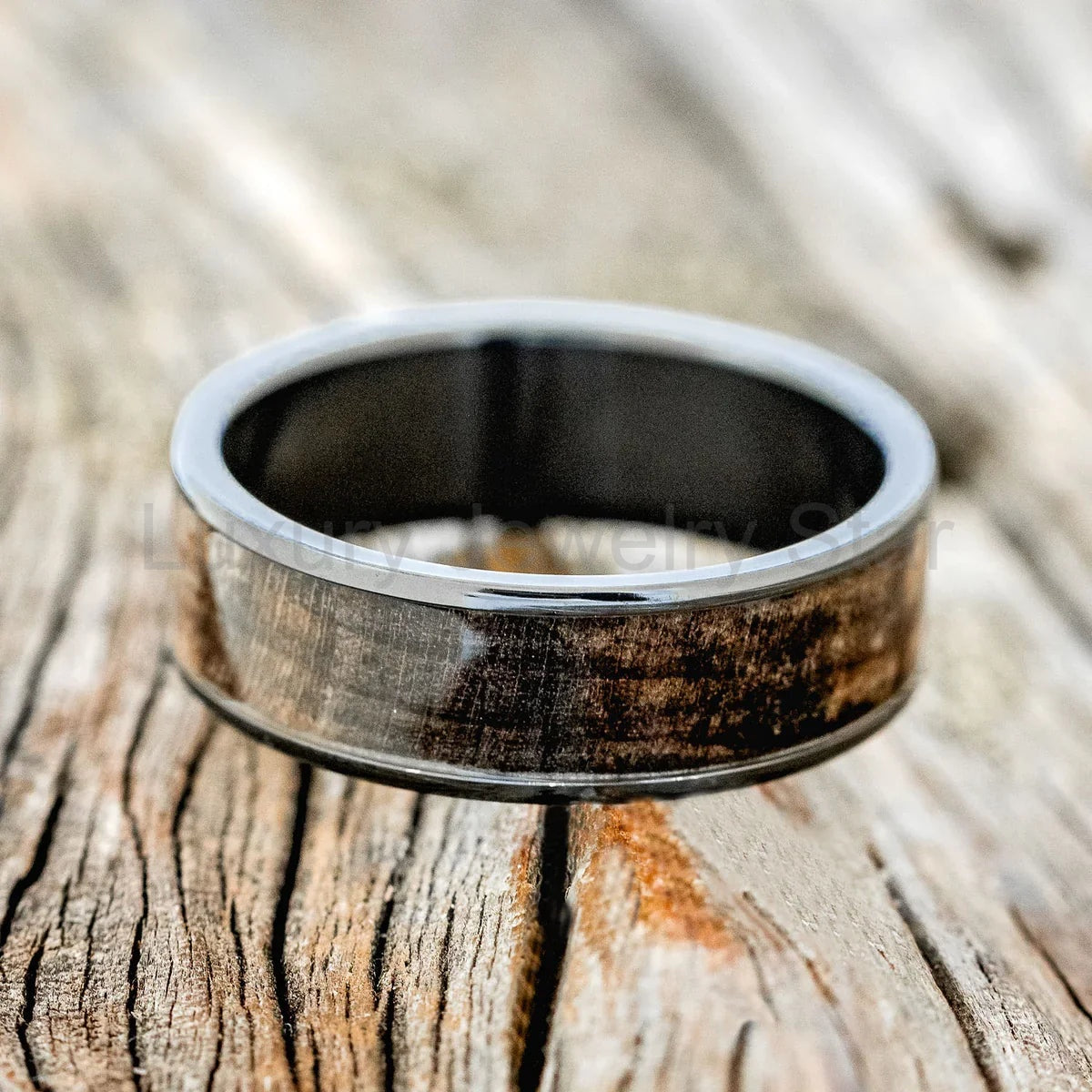 "Rainier" - Dark Maple Wood Wedding Ring - Black Zirconium (8mm) - Size 8 1/4 - image 2
