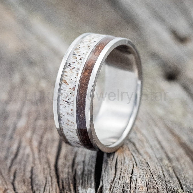 "Raptor" - Ironwood & Antler Wedding Band - Titanium (8mm) - Size 12